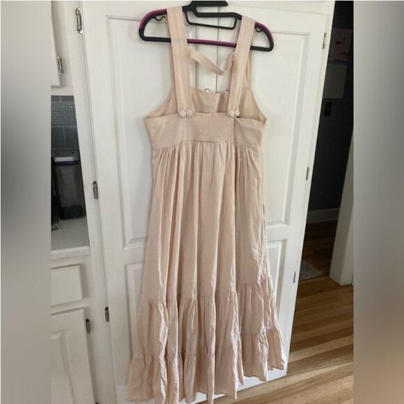 By Anthropologie Midi Apron Dress Ivory Cream with Pockets Small - Picture 4 of 12